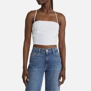 Madewell Wendy Pleated Cotton Poplin Crop Top Eyelet White Size 6 NEW